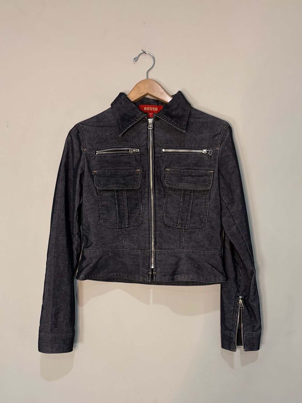 Rosso Vintage Striped Denim Full Zip Utility Jacket